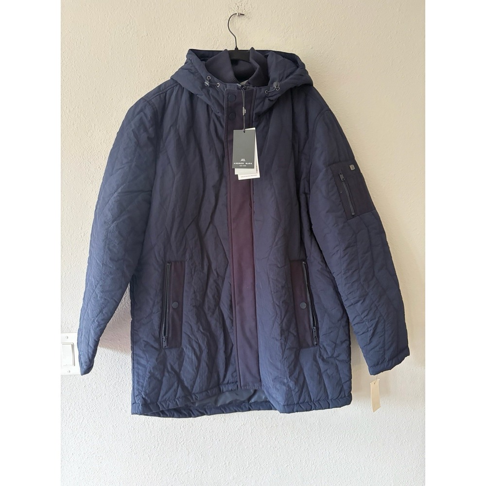 Andrew Marc Foley Water Resistant Zig Zag Puffer Coat Navy Blue Mens XL